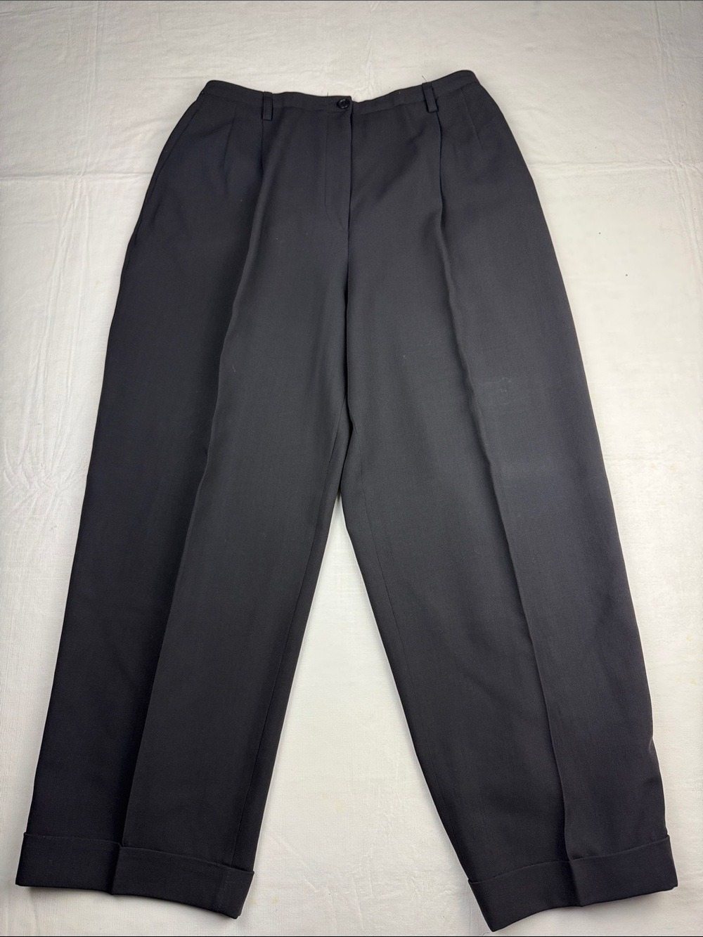 Women's Vintage Black Tailored High Waist Trousers Cuffed Hem Size